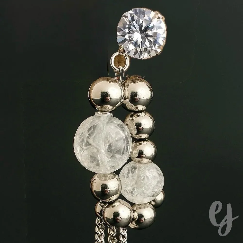 Dione Long Fringe Silver Tone Chain Drop Earrings with Crystal Accents